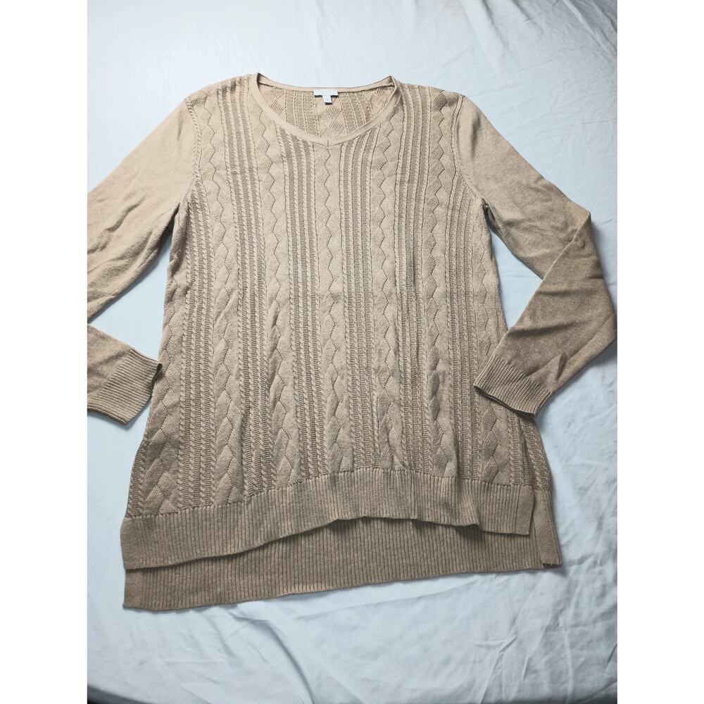 Talbots Tan Cable Knit light weight sweater Women Size Medium pull‎ over Boho